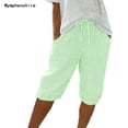 thumbnail image 1 of Nymphenshire Womens Bermuda Shorts Striped Elastic Waist Linen Shorts Knee Length Loose Fit Casual Summer Beach Shorts with Pockets Mint Green, 1 of 8