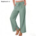 thumbnail image 1 of Nymphenshire Womens Linen Pants Wide Leg Solid Color Loose Fit High Waist Casual Summer Beach Pants with Pockets Side Slit Long Pants Mint Green, 1 of 6