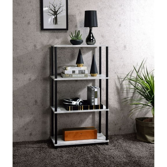 Nypho Antique White & Black Finish Metal & Synthetic Wood Multi-Tier Bookshelf 4-Shelf Industrial Style