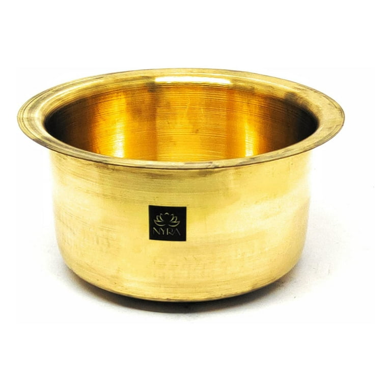 Nyra® Pure Brass/Peetal Round Heavy Bottom  Tapeli/Patila/Tope/Topia/Bhagona, Glossy Finish Brass Cookware Pot, Golden  (2 Ltr)