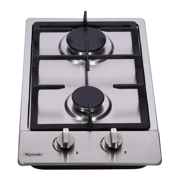 Nyrezki 12 Inch Gas Cooktop, 2 Burners Built-in Gas Stovetop Stainless Steel Gas Stove Top Propane/Natural Gas Convertible Sealed Gas Cooktop for RVs, Apartments, Outdoor