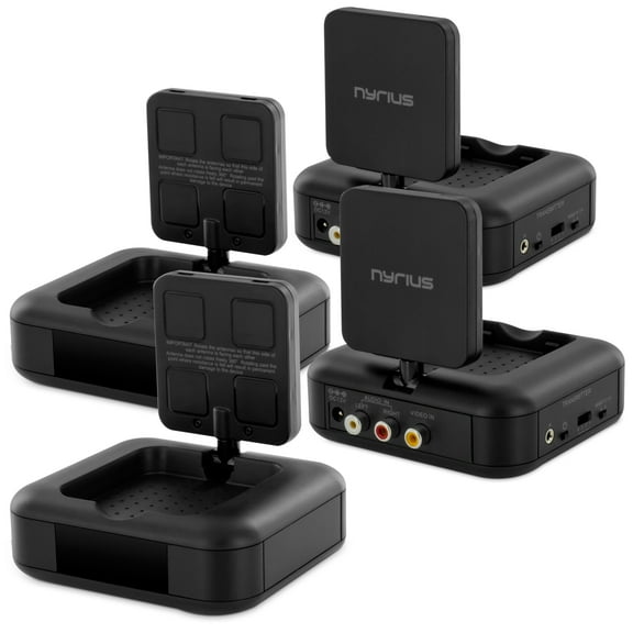 Nyrius 5.8GHz 4 Channel Wireless Video & Audio Sender Transmitter & Receiver with IR Remote Extender for Streaming Cable, Satellite, DVD to TV Wirelessly - 2 PACK