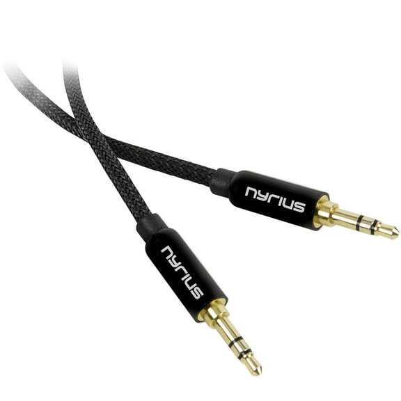 Nyrius Premium Grade 3.5mm Auxiliary Audio Cable (3 Feet) with Tangle Free Braided Protective Shielding & Gold Plated Step Down Connector for Smartphones, Tablets, Home Stereo, Car Audio (AC03).