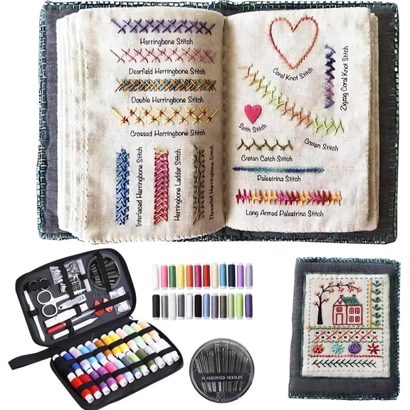 2026 New Embroidery Stitch Book Kit,Portable All Scenario Embroidery Stitch Book,Comes with a Complete Toolkit and Instructional Tutorial, Perfect for Beginners and Craft Lovers (1 PCS)