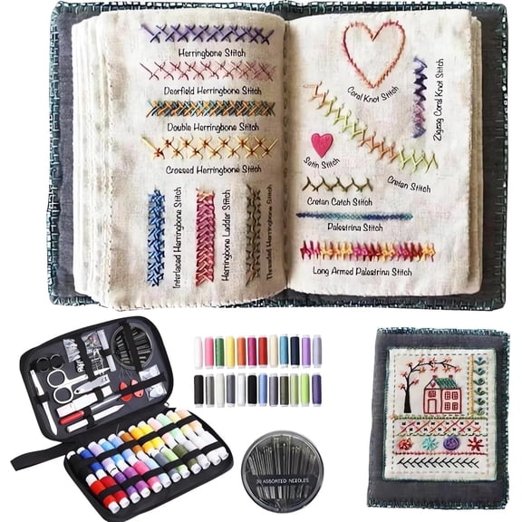 2026 New Embroidery Stitch Book Kit,Portable All Scenario Embroidery Stitch Book,Comes with a Complete Toolkit and Instructional Tutorial, Perfect for Beginners and Craft Lovers (1 PCS)