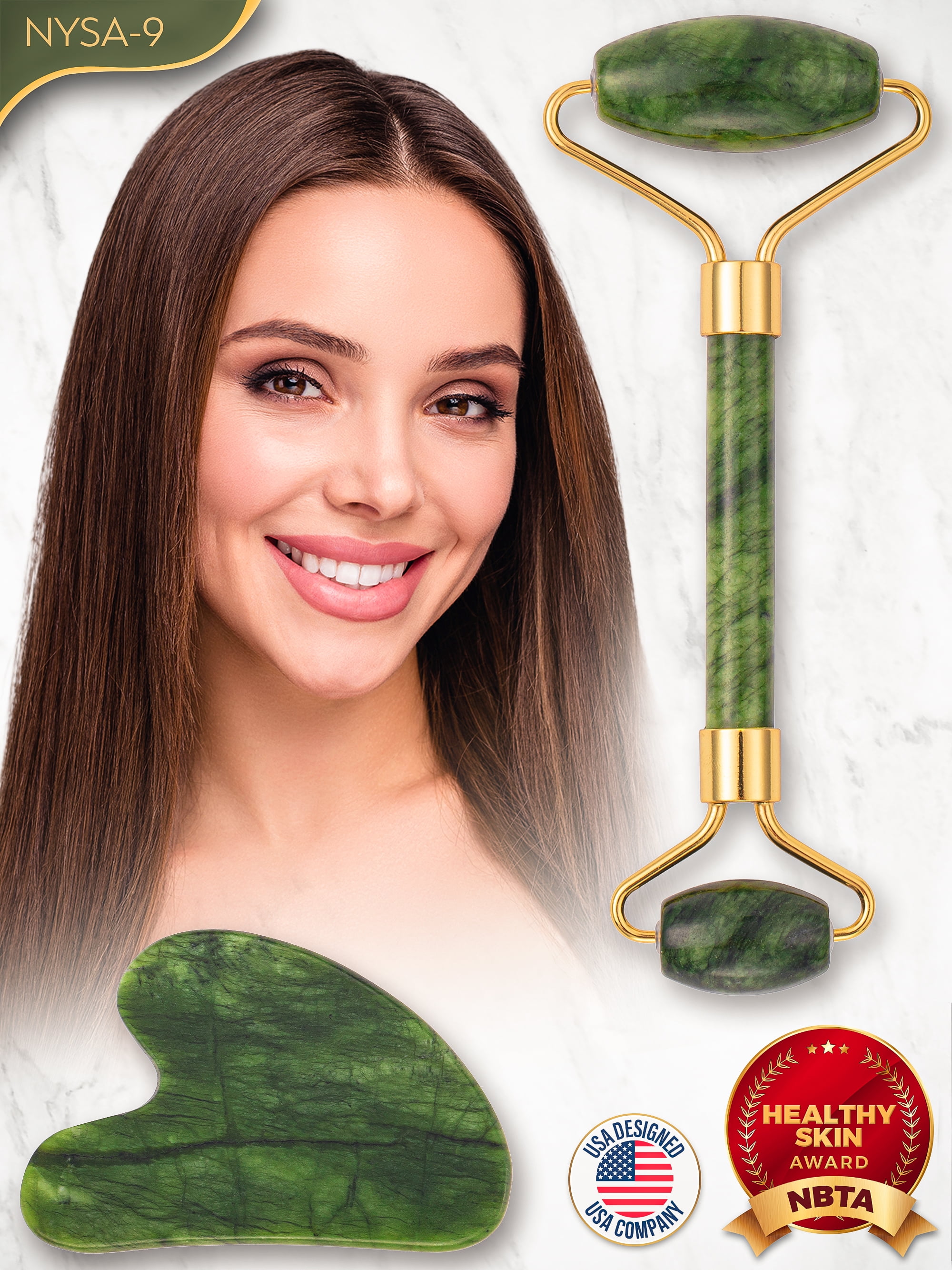 Nysa9 Jade Roller and Gua Sha Set, Face Roller Facial Beaty Massage