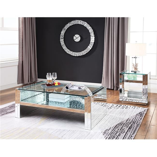 Nysa Rectangular Mirrored Glass Coffee Table with Faux Crystals