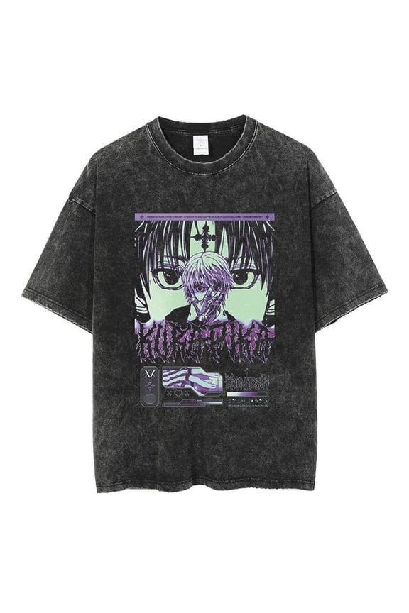 Anime Nen Warrior Graphic T-Shirt for Men and Women, HXH Vintage Washed Oversized Cotton Tee