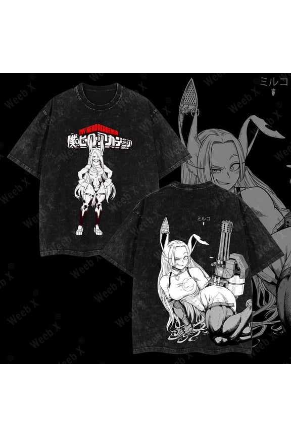 Battle Bunny Vanguard Vintage Washed Oversized Graphic T-Shirt, Anime Heroine Unisex Streetwear Tee