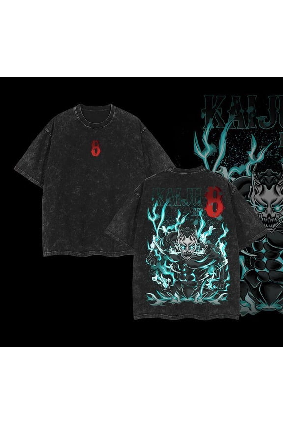 Emerald Cursed Oni Vintage Washed Oversized Graphic T-Shirt, Dark Fantasy Demon Unisex Streetwear Tee