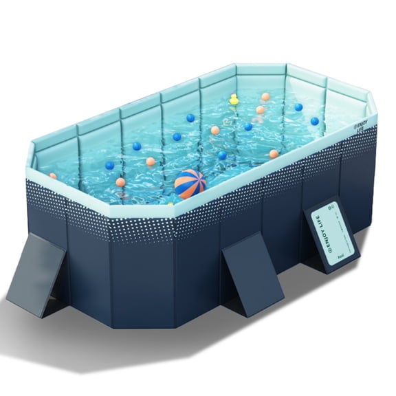 Nyxtharion Foldable Swimming Pool, Large Non-Inflatable Adults Kids Outdoor Pools, Blue, 89" x 54" x 20"