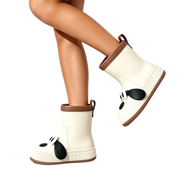 O-049 White Ladies White Mid Calf Rain Boots Waterproof Non Slip Pull On Outdoor Garden Work Shoes For Women