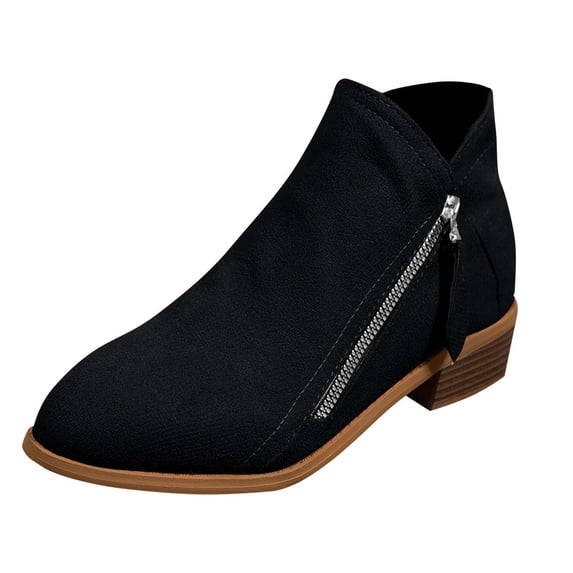 O-110 Black Mid Calf Side Zipper Boots For Ladies Pointed Toe Thick Heel Short Sweet Cool Casual Fashion Versatile