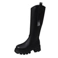 thumbnail image 1 of O-225 Black Fashionable Ladies Winter Straight Boots Round Toe Side Zipper Block Low Heel Knee High Pu, 1 of 9