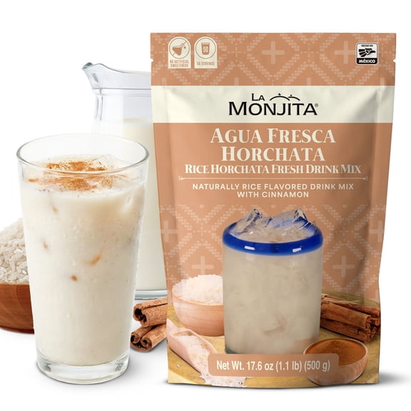 La Monjita Agua Fresca Horchata - Mexican Agua de Horchata Naturally Rice Flavored Drink Mix With Cinnamon - 50 Servings (500g / 17.6oz)