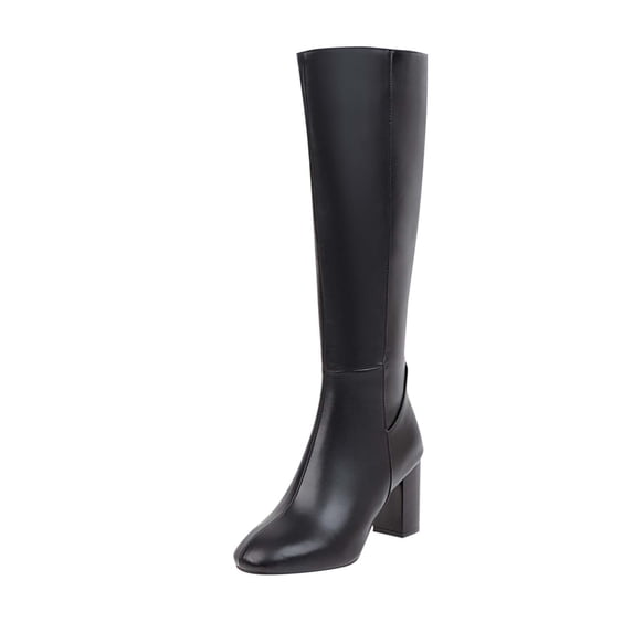 O-559 Black Womens Casual Versatile Side Zip Chunky Heel Solid Color High Boots Fashionable Trendy Comfortable Fall Winter High Heel Footwear