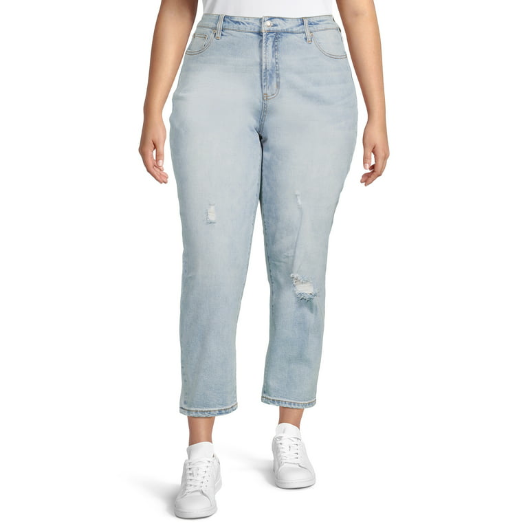 O A T New York Women's Plus Size Destructed Crop Jeans