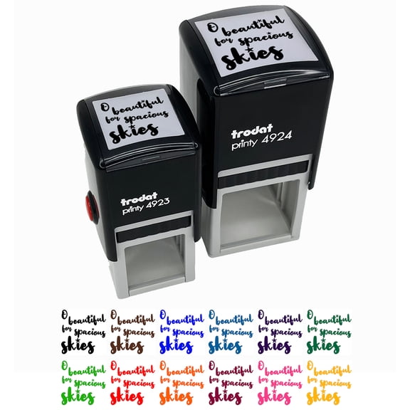 O Beautiful for Spacious Skies America the Beautiful Patriotic USA Self-Inking Rubber Stamp Ink Stamper - Black Ink - Large 1-1/2 Inch