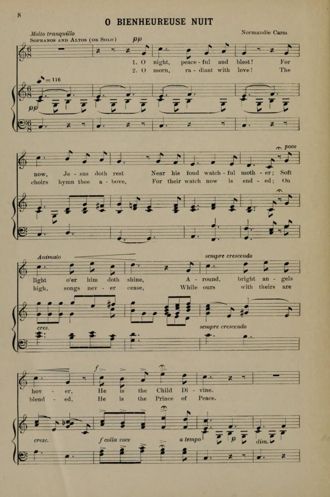 O Bienheureuse Nuit 1 Christmas Carols & Hymns 1910 Canvas Art - (18 x 24)