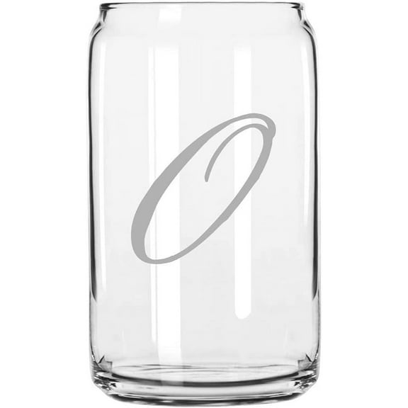 O Bix Script Monogram Etched 16oz Libbey Can Glass