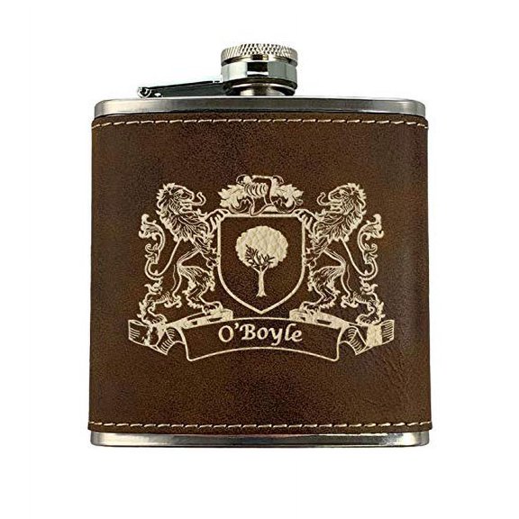 O'Boyle Irish Coat of Arms Leather Flask - Rustic Brown