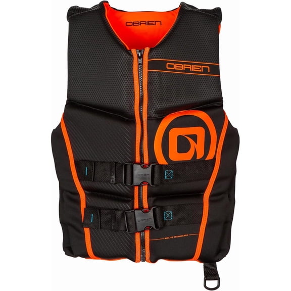 O'Brien Flex V-Back Life Jacket Coast Guard Approved Adult Life Vest with Flex Fit Design, Lightweight Foam & Front Zip Closure for Watersports, Boating, and Jet Skiing
