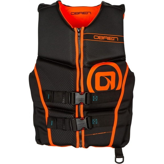 O'Brien Flex V-Back Life Jacket Guard Approved Adult Life Vest with Flex Fit Design, Lightweight Foam & Front Zip Closure for Watersports, Boating, and Jet Skiing