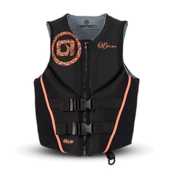 O'Brien Women's Traditional Neoprene USCGA Life Jacket with Zipper, Medium, Black/Coral