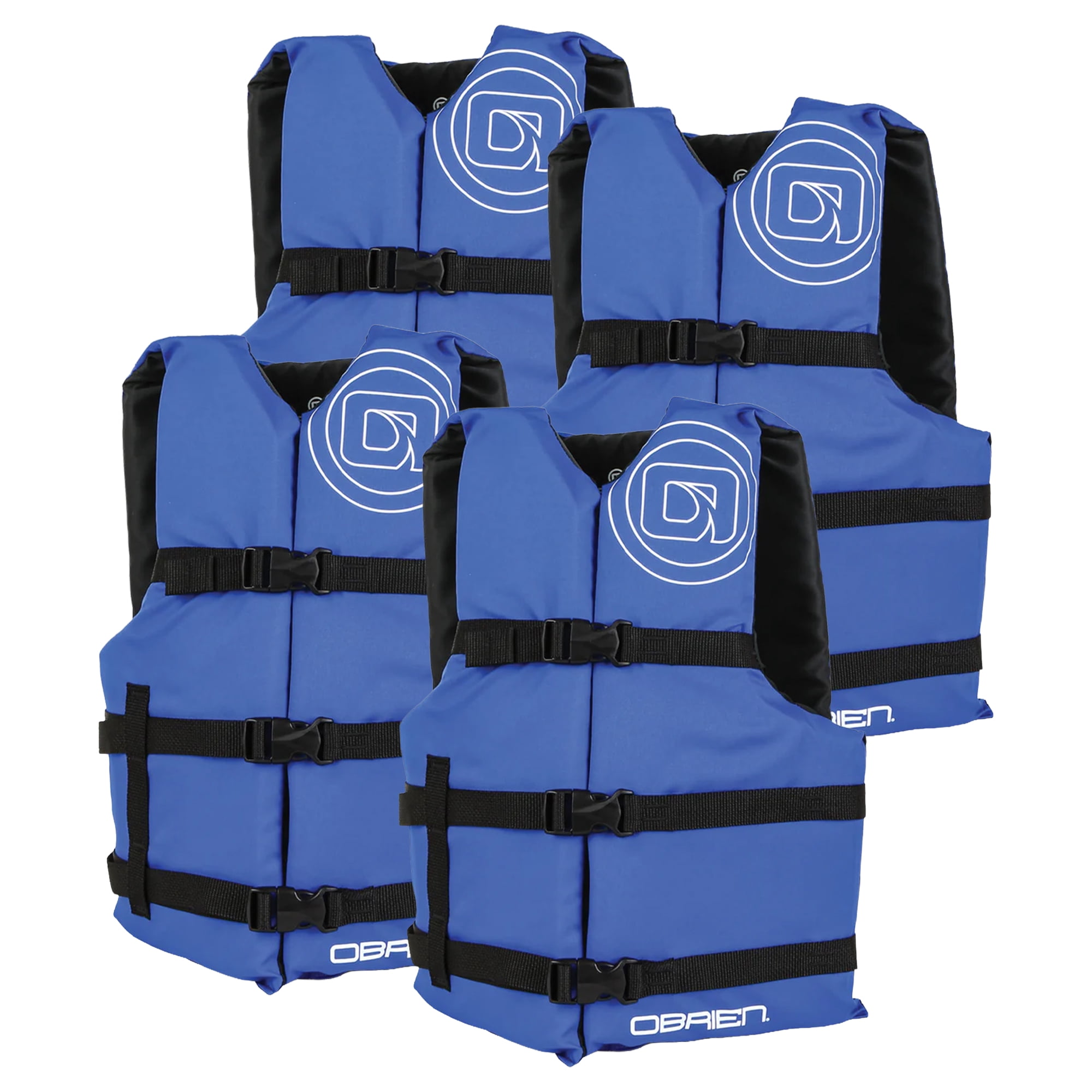 O'Brien Adult One Size Nylon USCGA Life Jacket with Adjustable Belts, Pack of 4, Blue