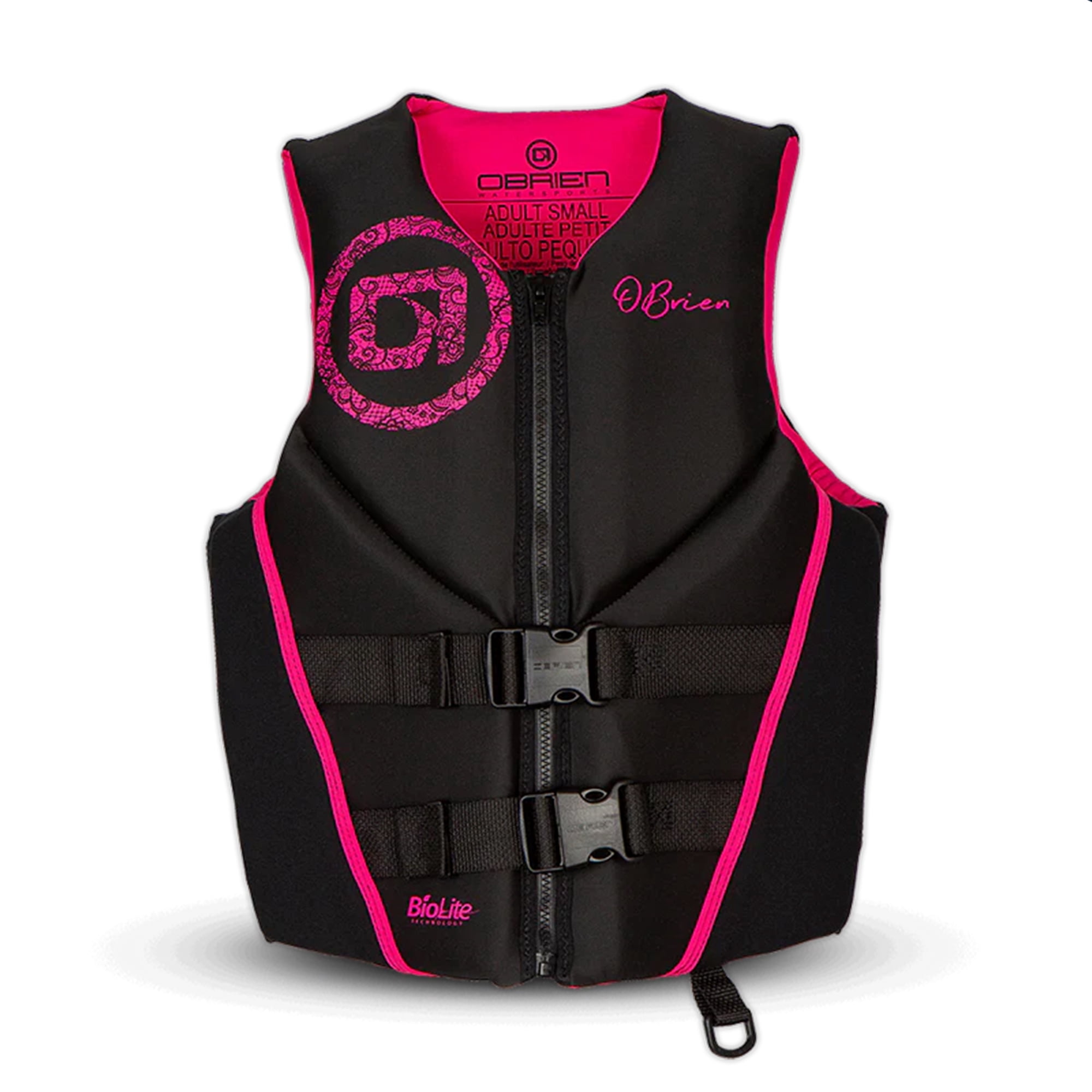 O'Brien Women's Traditional Neoprene USCGA Life Jacket with Zipper, Medium, Black/Pink