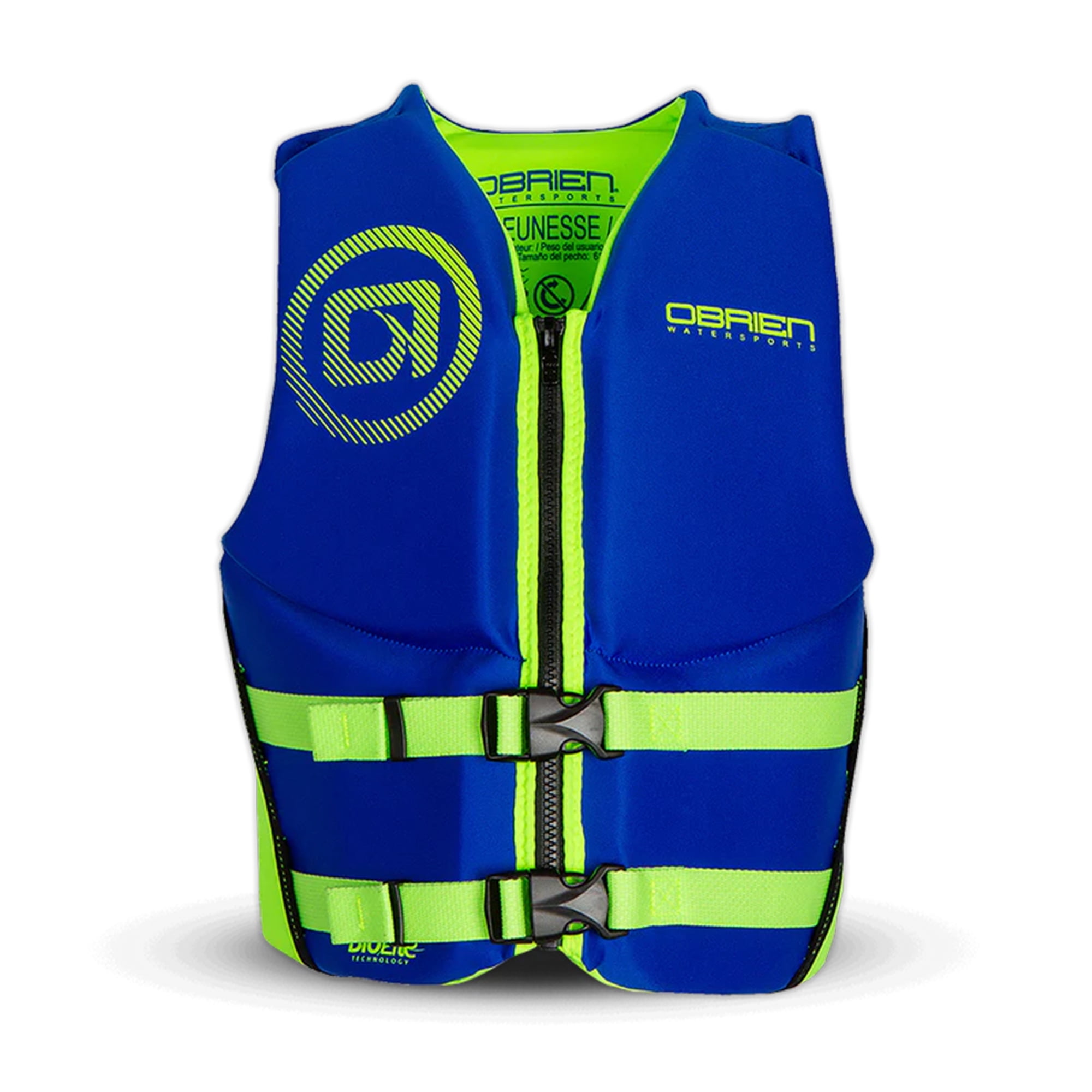 O'Brien Youth Traditional Neoprene CGA Life Jacket, Size 55 to 85 lb, Blue/Green
