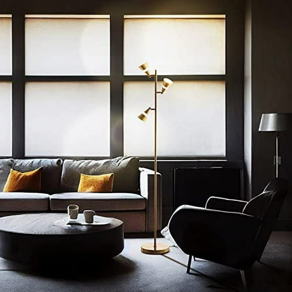 O’Bright Ash - 3-Light LED Tree Floor Lamp, Dimmable 3-Head LED, Multidirectional Standing lamp, Adjustable Multi-Shade, Swivel Cone Floor Lamp for Living Room, Bedroom, Antique Brass