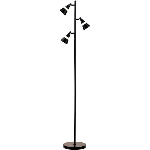 O’Bright Ash - 3-Light LED Tree Floor Lamp, Dimmable 3-Head LED, Multidirectional Standing lamp, Adjustable Multi-Shade, Swivel Cone Floor Lamp for Living Room, Bedroom, Black