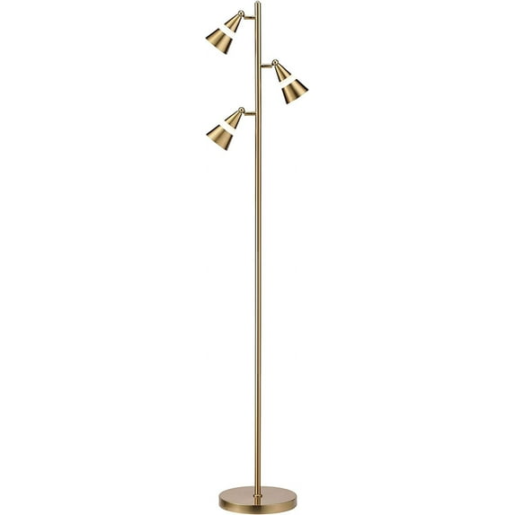 O’Bright Ash - 3-Light LED Tree Floor Lamp, Dimmable 3-Head LED, Multidirectional Standing lamp, Adjustable Multi-Shade, Swivel Cone Floor Lamp for Living Room, Bedroom, Antique Brass