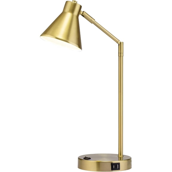 O'Bright Astrum - LED Desk Lamp with Dual USB Charging Ports, 100% Metal, 270 Degree Swivel Arms, Soft White Light (3000K), Bedside & Home Office Table Lamp, ETL Listed, Antique Brass