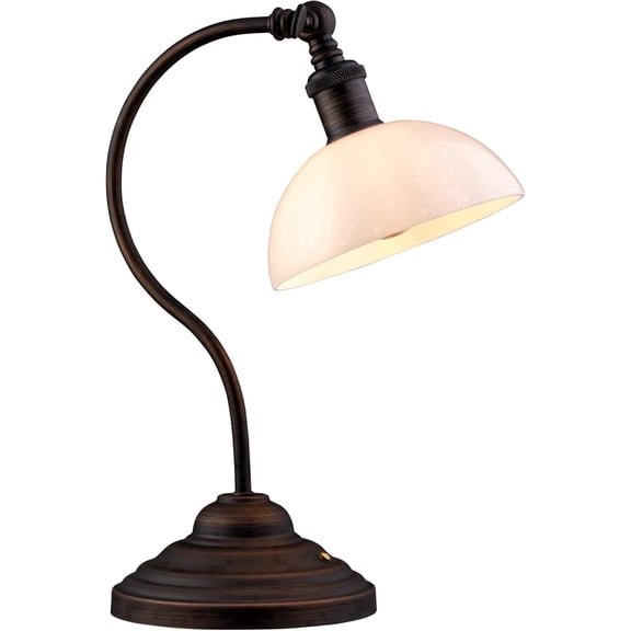 O'Bright Bankers - Cordless LED Table Lamp, Battery-Operated, Rechargeable, 3-Level Dimming, Universal USB-C Charging, 180° Swivel Head, White Jade Glass Shade, Oil Rubbed Bronze