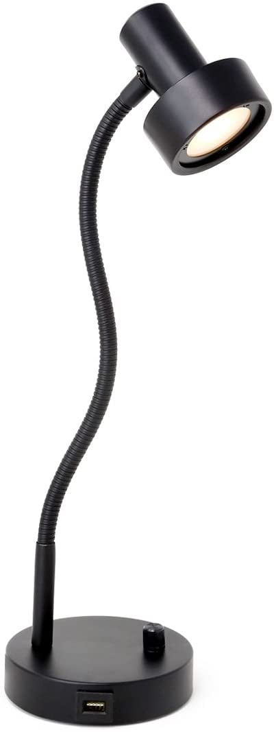 Black Adjustable Metal Gooseneck LED Desk Lamp with USB Port