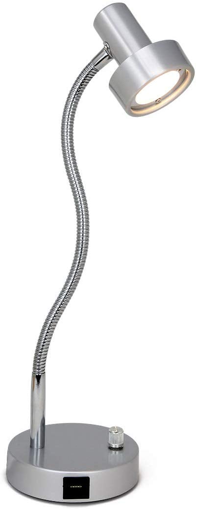 Silver Adjustable Aluminum LED Desk Lamp with USB Port
