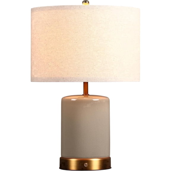 O'Bright Dune Rechargeable Cordless Ceramic Table Lamp, 19.5 inch, Dimmable, Type-C Fast Charging, LED Bulb Included, Stone Grey