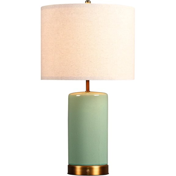 O’Bright Dune - Battery Powered Table Lamp, Rechargeable Cordless Ceramic Lamp, Full-Size 24 Inch Height, 4-Level Dimming, Smart Safety Protection, Type-C Fast Charging, LED Bulb Included, Sage Green