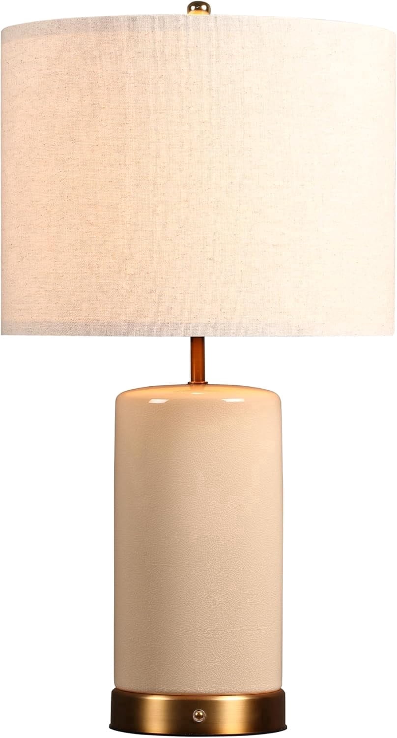 O’Bright Dune - Battery Powered Table Lamp, Rechargeable Cordless Ceramic Lamp, Full-Size 24 inch Height, 4-Level Dimming, Smart Safety Protection, LED Bulb Included, Cream White
