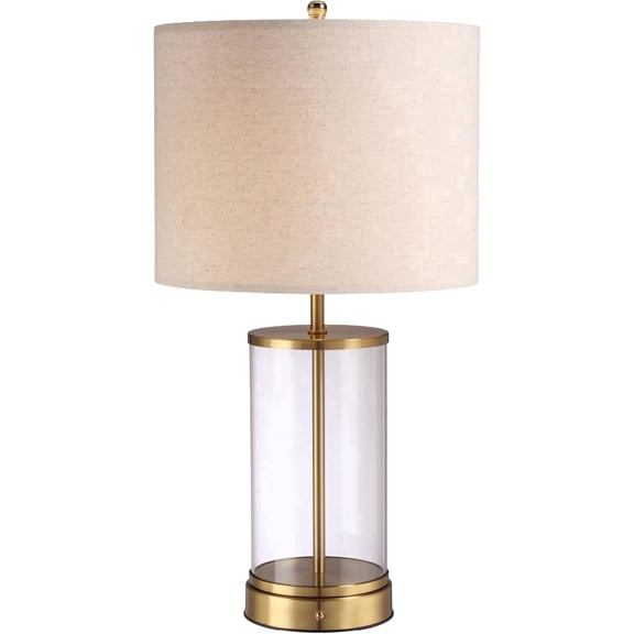 O’Bright Luma - Battery Powered Table Lamp, Cordless Glass Bedside Lamp with Rechargeable 10,000mAh Battery, Full Size 24 Inch Height, Touch Dimmer, Type-C Charging, Clear Glass Design, Antique Brass