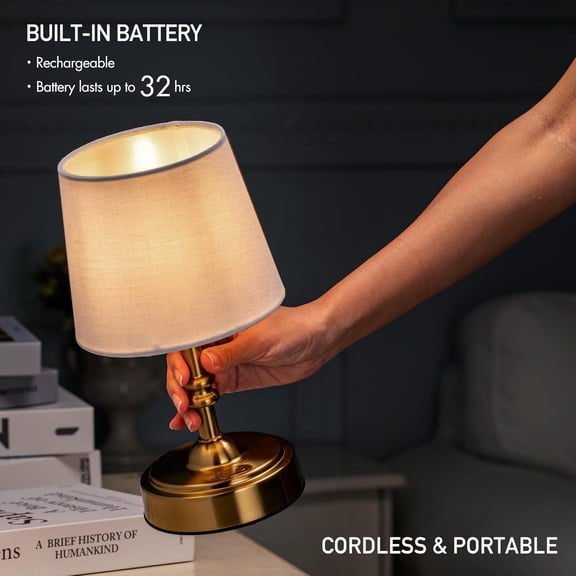 OBright Seraph mini  Cordless LED Table Lamp with Dimmer, Built-in Rechargeable Battery, 3-Level Brightness, Patio Table Lamp, Bedside Night Lamp, Ambient Light for Restaurant, Antique Brass