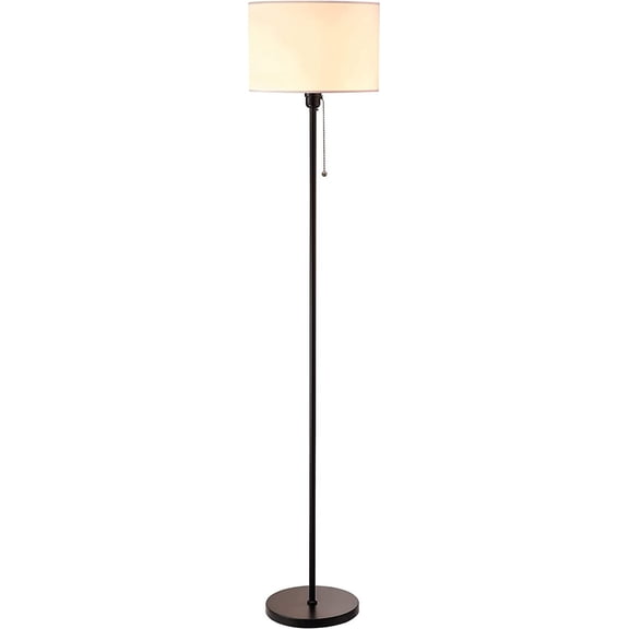 O’Bright Ted - Drum Shade Standing Lamp, Pull Chain Switch, E26 Socket, Modern Minimalist Design, Simple Floor Lamp for Living Room, Bedroom, Office, Black