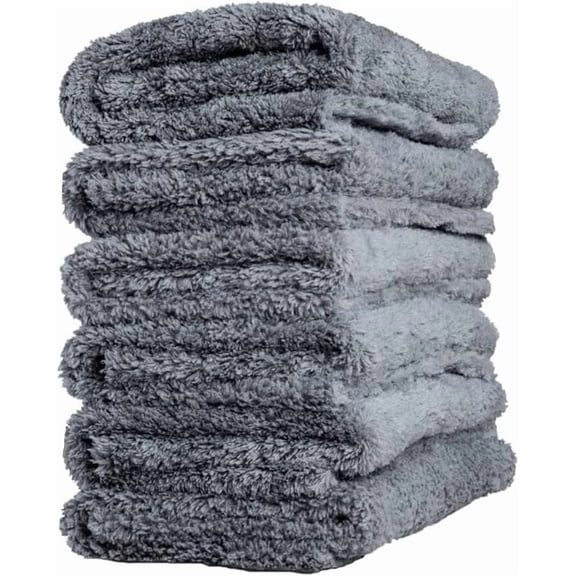 O.C.D AUTOMOTIVE Edgeless Microfiber Towels Car Drying Wash Buffing 6Pack 16""x16"" Ultra Plush Detailing Cloth (Gray), Grey