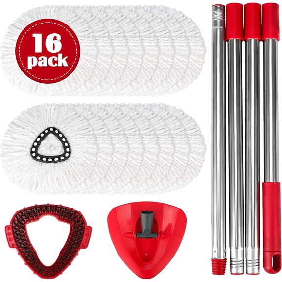O-CEDAR SPIN MOP REPLACEMENT SET FOR EASYWRING 1-TANK SYSTEM, 16 MICROFIBER REFILLS, 1 SCRUBBER HEAD, 1 TRIANGLE BASE, 31-63IN ADJUSTABLE HANDLE