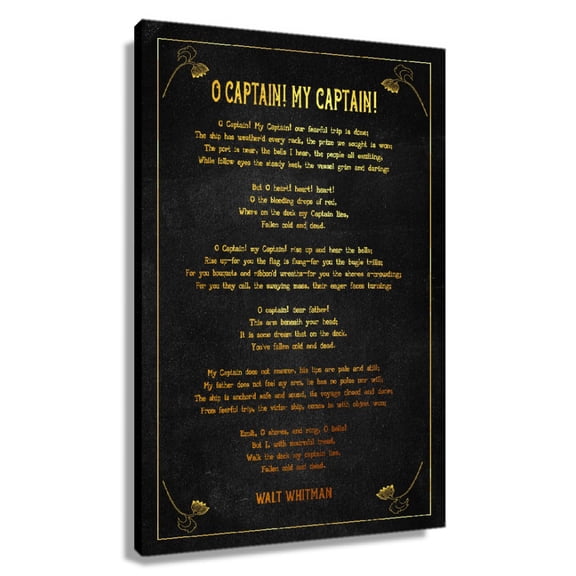 O Captain! My Captain! Poem Wall Decor Walt Whitman Quote Wall Art Poetry Posters And Prints Bedroom Canvas Modern Farmhouse Christmas Decorations Framed 12×18 in