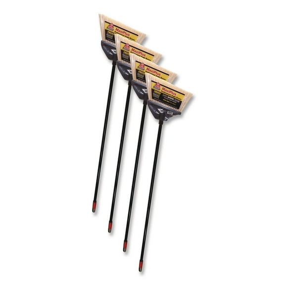O-Cedar Commercial 91351 MaxiPlus Professional Polystyrene Bristle Angle Brooms with 51 in. Handle - Black (4-Piece/Carton)