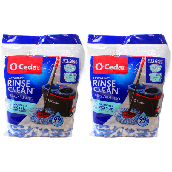 O-Cedar EasyWring RinseClean Refill, Microfiber Mop Head, 1 Count, Deep Clean, Machine Washable 2 Pack