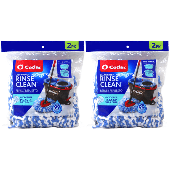 O-Cedar EasyWring RinseClean Refill, Microfiber Mop Head, 2 Count, Deep Clean, Machine Washable 2 Pack